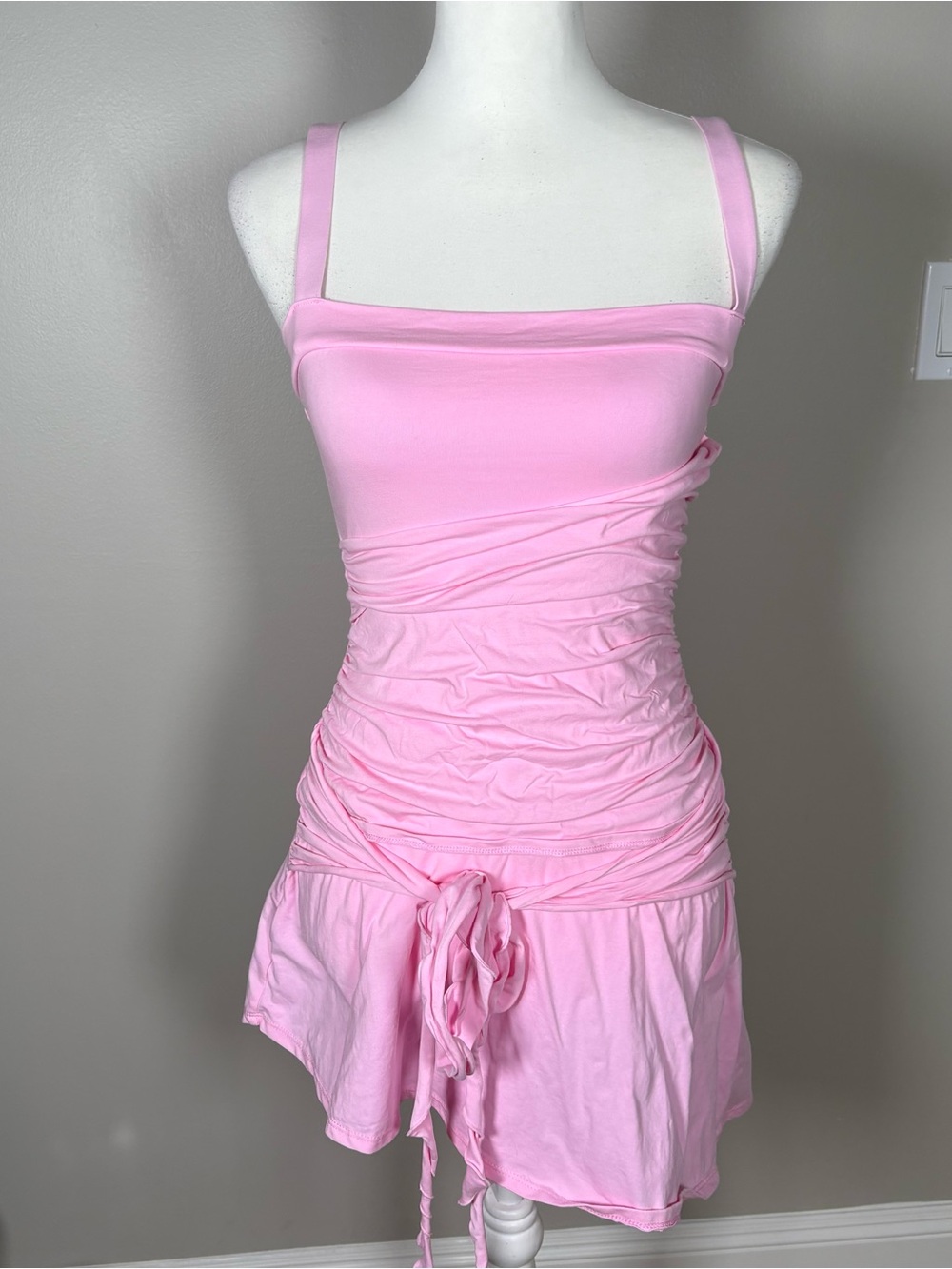 Sugar Thrillz Y2k Pink Ruched Asymmetrical Dress